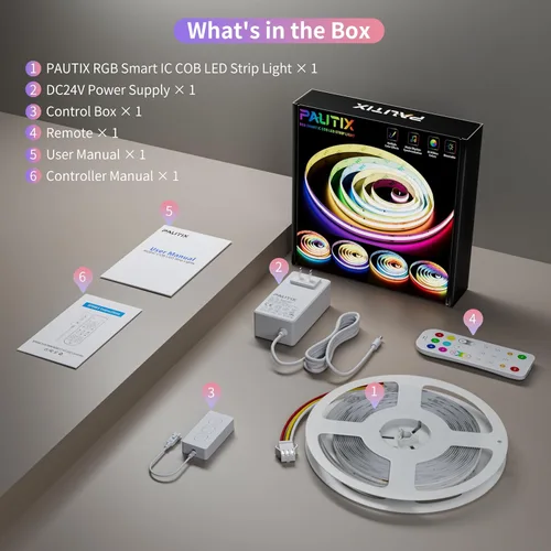 Vista 9 de PAUTIX Tira de luces LED RGB Smart IC COB, 6.56 pies/6.6 ft direccionable con certificación UL de 24 V, cinta flexible de color multicolor, funciona