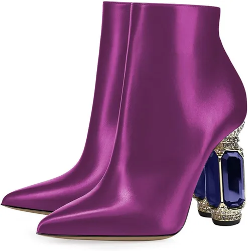 Vista 146 de FSJ Botas de tacón alto con punta puntiaguda para mujer, con tacón alto, con cremallera lateral brillante, estilo casual, para uso diario, zapatos