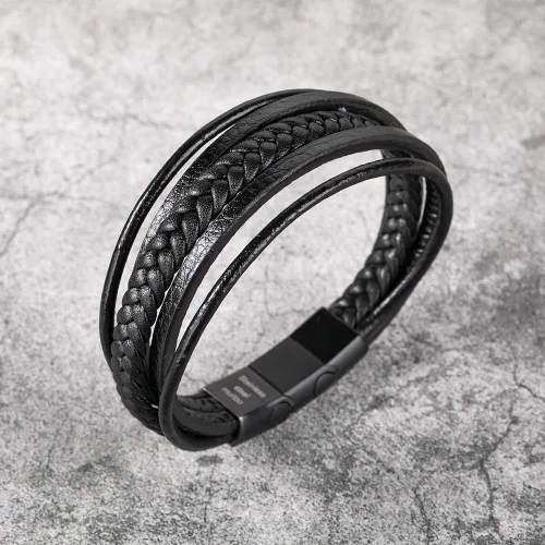 Vista 7 de murtoo Pulsera de cuero para hombre con cierre de cuero de vaca multicapa trenzada para hombre