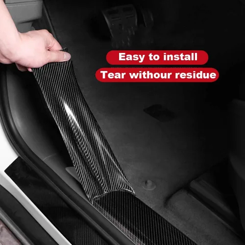 Vista 6 de Protectores de Borde de Puerta Automotriz, Protector de Umbral de Puerta, Película Envolvente de Vinilo de Fibra de Carbono 5D, Protección