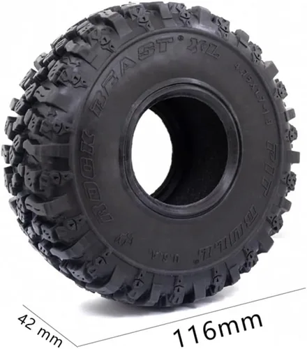 Vista 2 de Llantas de metal Beadlock de 1.9 y neumáticos de oruga hexagonal de 4.724 in con insertos de espuma para 1:10 RC Crawler Axial SCX10 III TRX4 Redcat