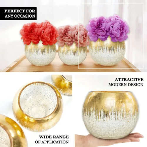 Vista 4 de Efavormart - Florero de cristal agrietado dorado de 4.5 pulgadas, florero de burbujas