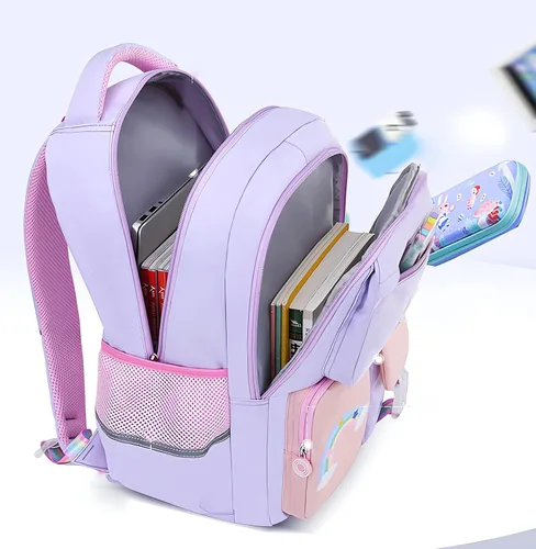 Vista 6 de Juego de mochila de unicornio para niña, mochila escolar para niños, bonita mochila escolar para niña, con lonchera y estuche para lápices, rosa