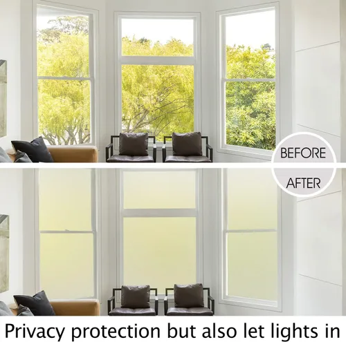 Vista 3 de HIDBEA Película Esmerilada de Privacidad para Ventanas, Control de Calor, Bloqueo UV, Adherencia Estática, No Adhesiva, Reutilizable, Cubiertas