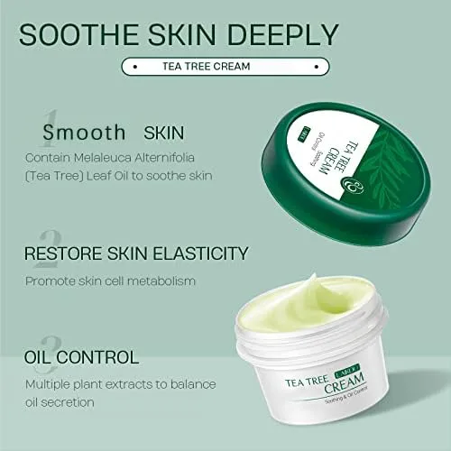 Vista 4 de AKARY Crema facial con aceite de árbol de té para piel grasa, hidratante facial extra calmante y nutritiva, no grasa, reparación suave para piel