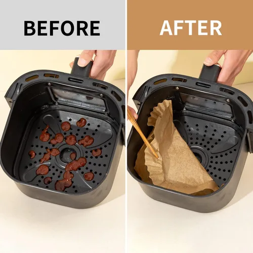 Vista 2 de Forro de papel desechable para freidora de aire, 100 piezas de revestimientos de pergamino de grado alimenticio para Ninja DZ201, accesorios