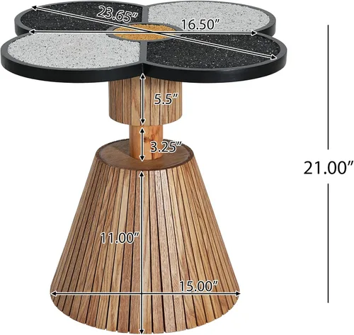 Vista 2 de Mesa auxiliar de trébol de cuatro hojas, mesa decorativa con base de grano de madera para sala de estar, dormitorio y espacios pequeños, natural