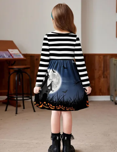 Vista 3 de Arshiner Vestido de manga larga de color sólido casual con bolsillo para niñas pequeñas