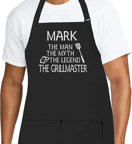 Vista 24 de Delantal de chef personalizado para hombres, diseño bordado personalizado, cocina profesional, barbacoa, parrilla, para papá, decorado en Estados