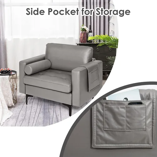Vista 6 de Giantex Sofá individual, silla decorativa, sillón con cojín cómodo, bolsillos para revistas, sala de estar, silla de ocio tapizada para dormitorio