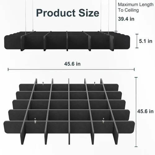 Vista 2 de Paneles acústicos de techo paneles de absorción de sonido, cuadrados negros Cuadro negro