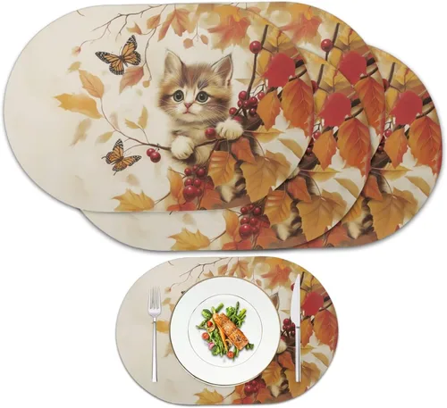 Vista 63 de Blue Flower Dining Table Mats Set of 2 Hummingbird Heat Resistant Placemats Washable and Wipeable Non Slip Place Mat, Waterproof Modern Dining Table