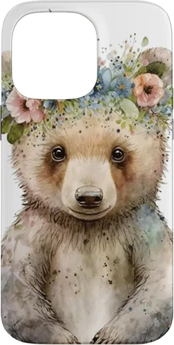 Vista 21 de iPhone 16 Brown Bear Boho Woodland Animal Floral Case