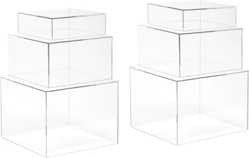 Vista 9 de Red Co. Juego de 3 elevadores de acrílico negro brillante / transparente con parte superior de cubo para exhibición con fondos huecos