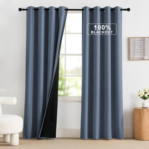 Vista 40 de NICETOWN Cortinas 100% Opacas Cortas de 36 Pulgadas de Largo para Dormitorio, Privacidad Aislamiento Térmico con Ojales Cortinas de Ventana
