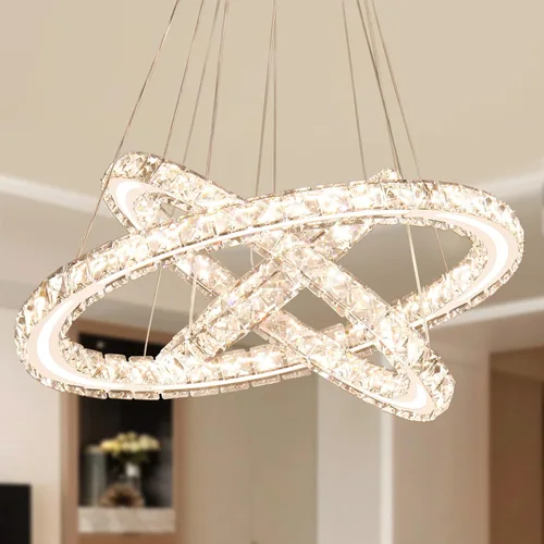 Vista 9 de Lámparas de araña LED de cristal modernas, lámparas colgantes con anillos (blanco frío 30/40/50 cm)
