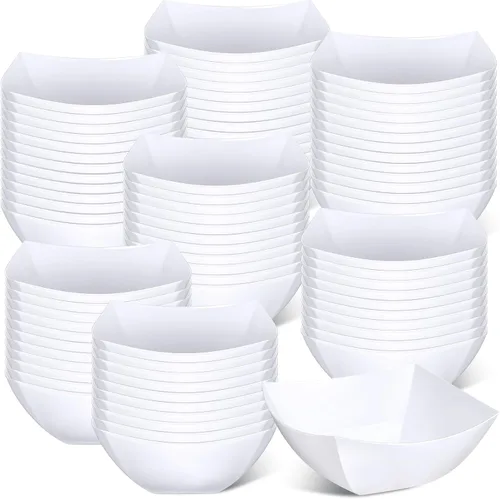 Vista 13 de Sliner 100 Piezas Cuencos de Plástico Cuadrados 8 oz Cuencos de Servir de Plástico Desechables Contenedores de Chips para Fiestas, Contenedores