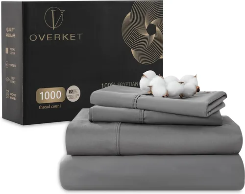Vista 7 de Sábanas de algodón egipcio tamaño matrimonial de 1000 hilos, tejido satinado, suave, transpirable, bolsillo profundo de 16 pulgadas, 4 piezas