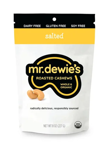 Vista 5 de Mr. Dewie's Anacardos tostados orgánicos enteros con sabor único (ajo al curry) - bolsa de 8 onzas