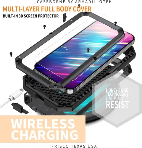 Vista 3 de Simicoo Funda compatible con iPhone 14 con protector de cámara de pantalla con función atril, resistente al agua, de metal militar, resistente