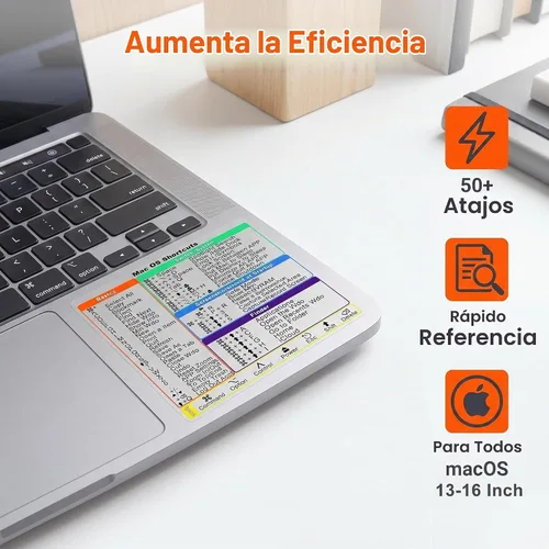Vista 3 de KEANBOLL Paquete de 2 pegatinas de atajo de teclado Mac para MacBook Pro Chip M1-M5 de 13 a 16 pulgadas, más de 50 accesos directos macOS, vinilo
