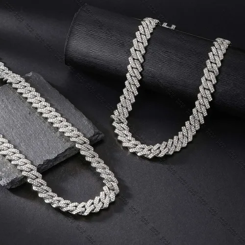 Vista 4 de Xikui Collares de cadena cubana, diamantes brillantes de Miami, joyería de hip hop, cadenas de eslabones cubanos de plataoro para hombres y mujeres