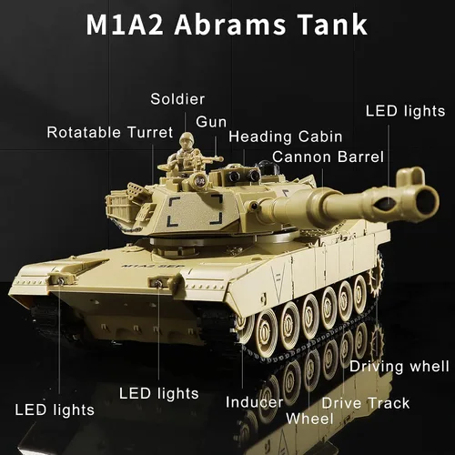 Vista 2 de Tanque de Juguete Militar RC, Tanque del Ejército M1A2 Abrams de EE.UU. con Control Remoto con Batalla IR, Vehículos Militares RC de 2.4Ghz