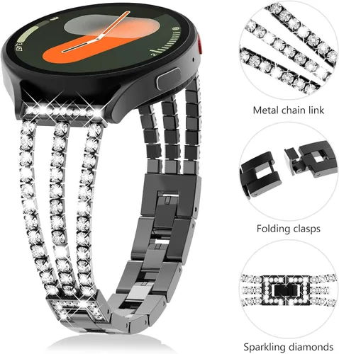 Vista 6 de FULLIFE Compatible with Samsung Galaxy Watch 7 6 5 4 FE Band 40mm 44mm for Women, Jewelry Metal Wristband Strap for Galaxy Watch 6 Classic 4 Classic