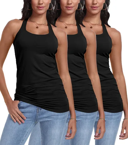 Vista 9 de Paquete de 3 camisetas sin mangas con espalda cruzada para mujer Negro+blanco+rosa