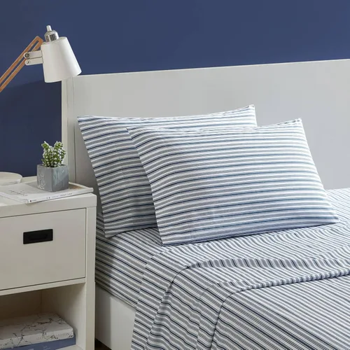 Vista 23 de Nautica - Sábanas, juego de ropa de cama de percal de algodón con funda de almohada a juego, vigorizante y fresco, bolsillo profundo