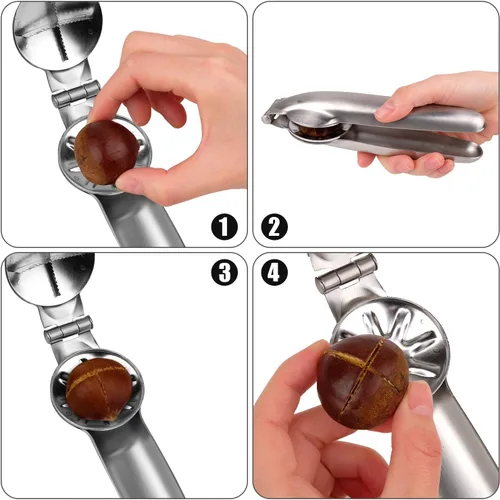 Vista 3 de Anwenk Abrecastañas con Clip Pelacastañas Cascanueces Abrenueces Pecana y Nuez con 3 Puntas de Acero Inoxidable 304