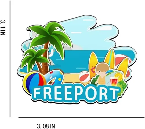 Vista 3 de Freeport - Imán para nevera con imán de madera en 3D, monumentos de viaje, coleccionables, recuerdos, decoración hecha a mano -2268