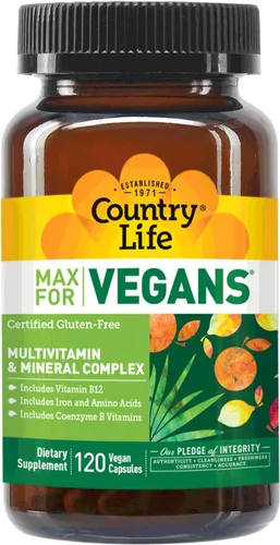 Vista 5 de Country Life Max for Vegans - 120 cápsulas veganas - Multivitaminas diarias - Suplemento de apoyo inmunológico - Contiene vitamina B12, hierro