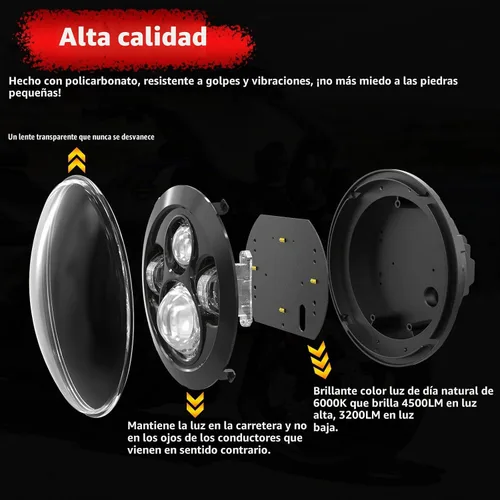 Vista 4 de Wisamic Faro LED para motocicleta de 7 pulgadas, lámparas de paso de 4.5 pulgadas, luces antiniebla y anillo de montaje, compatible con Harley Negro
