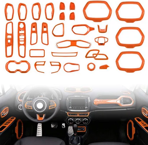 Vista 7 de Juego de 31 piezas de decoración interior de automóvil, accesorios de decoración para Jeep Renegade 2015-2018 (negro)