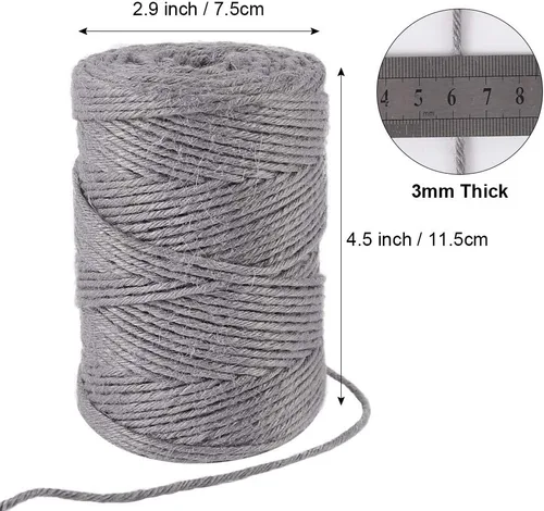 Vista 5 de Tenn Well Cordel de yute gris, cuerda de 328 pies de grosor de 0.118 in de grosor para envolver regalos, manualidades, embalaje, jardinería