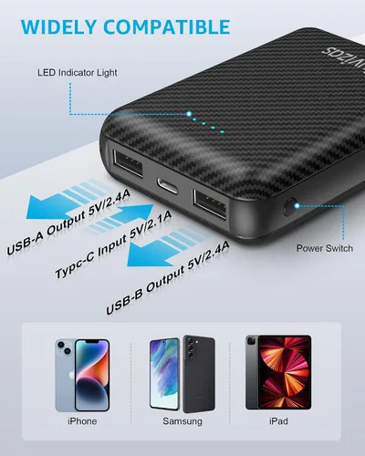 Vista 6 de Paquete de batería de chaleco térmico de 5 V y 2 A, batería recargable compacta de 12000 mAh para chaleco calefactable, con puertos de salida USB