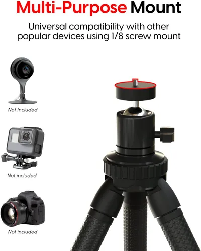 Vista 4 de TalkWorks 14036 - Soporte de trípode con patas flexibles para posición, compatible con cámara Nest, trípode de viaje multiusos con cabezal giratorio