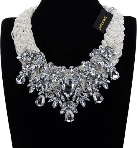 Vista 2 de Jerollin Collar de perlas de imitación para mujer, collar de moda, collar de moda, collar de joyería de disfraz de moda, Cristal, No es una piedra