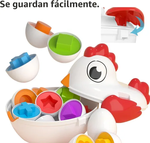 Vista 4 de TEMI Huevos de Pascua de Pollito para Niños Pequeños - Juego de Clasificación de Formas con Colores que Coinciden con 6 Huevos de Juguete para Niños
