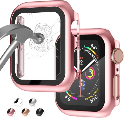 Vista 25 de Adepoy Paquete de 8 fundas con protector de pantalla de vidrio templado compatible con Apple Watch SE3 SE2 SE Series 6/5/4 de 1.575 pulgadas