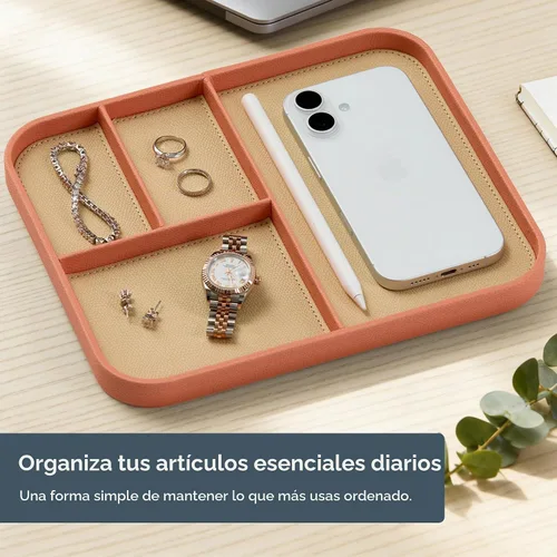 Vista 2 de Nordik - Bandeja de valet de cuero, bandeja mediana EDC - Coral Blush 9.5 x
