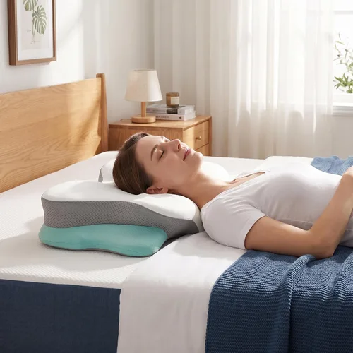 Vista 7 de Cervical Memory Foam Pillow Ergonomic Neck Pain Relief for Sleeping (Blue)