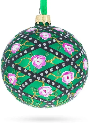 Vista 6 de 1907 Rose Trellis Royal Egg - Bola de cristal verde adorno de Navidad de 3.25 pulgadas