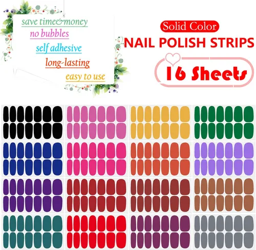 Vista 2 de 224 unidades de envolturas de uñas de color oscuro para mujer, tiras de esmalte de uñas autoadhesivas, tiras de uñas de gel, calcomanías de manicura