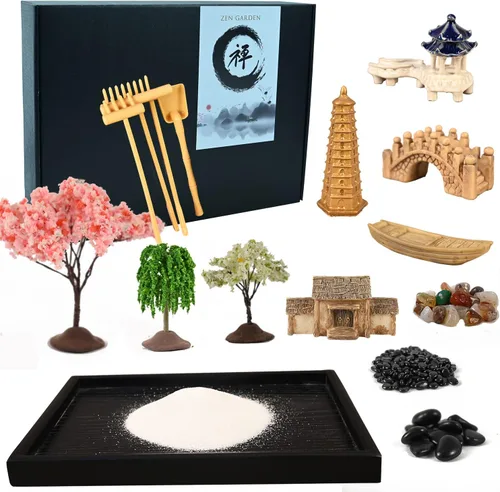 Vista 2 de Mini Zen Garden, arena blanca, bandeja rectangular de plástico
