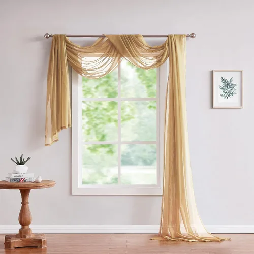 Vista 16 de ASATEX Cortina Transparente para Ventana de Longitud Larga de 56" (An) x 216" (L) Color Beige Claro. Los Tratamientos de Voile para Ventana son