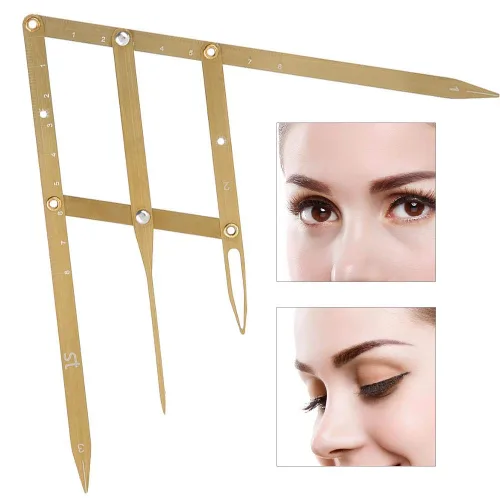 Vista 8 de Sonew Medición de cejas deslizante Regla de cejas Herramienta de maquillaje de cejas de acero inoxidable Conformación de cejas (oro)