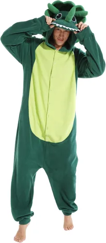 Vista 2 de dressfan Disfraz de dragón de Triceratops de animal, disfraz de dinosaurio, Navidad, Halloween, cosplay, pijama, unisex, para adultos y adolescentes