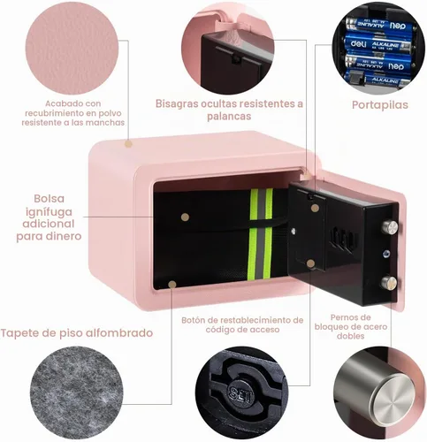 Vista 5 de Caja de seguridad de 0.23 pies cúbicos, pequeña con bolsa ignífuga, llaves y código de acceso, caja de seguridad electrónica digital para efectivo